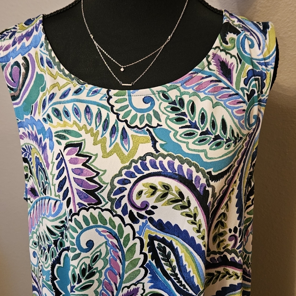 Nina Leonard Women's Large Paisley Tank Dress - Picture 7 of 7